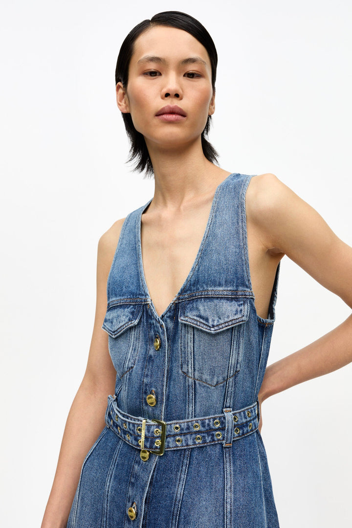 GANNI Light Denim Belt Midi Dress - Dale