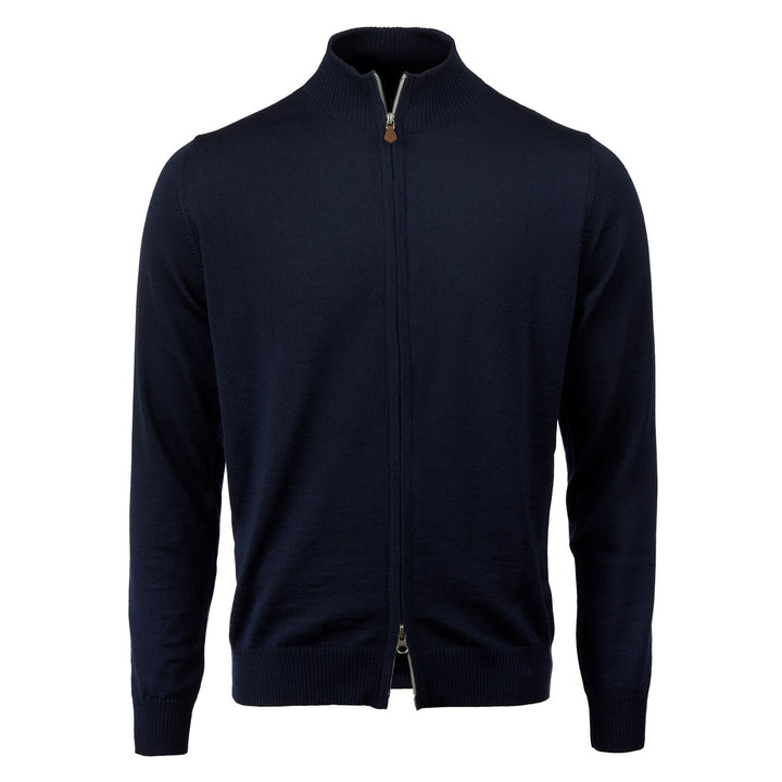 Merino Wool Zip Cardigan Navy