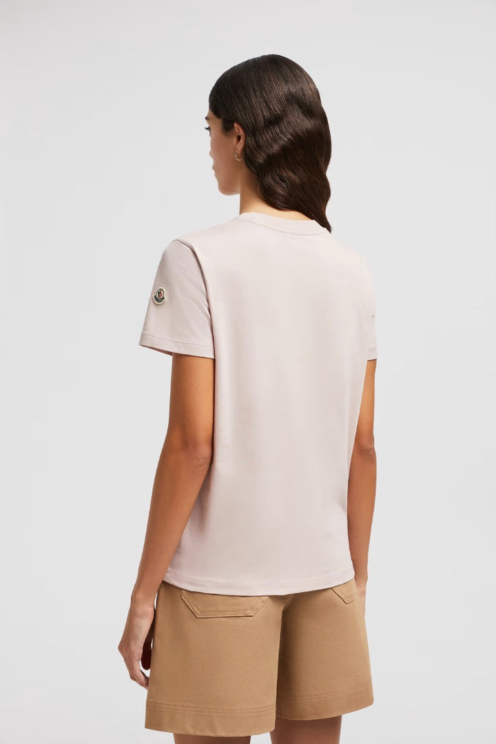 MONCLER Embroidered Tonal Logo Cotton T-Shirt Light Pink - Dale