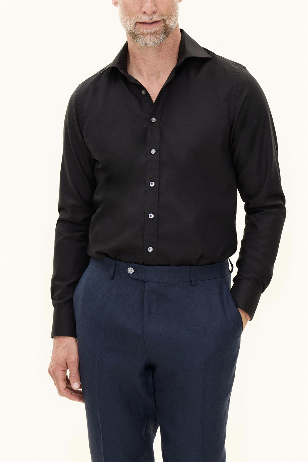OSCAR JACOBSON Slim Fit Cut Away Non Iron Twill Black - Dale