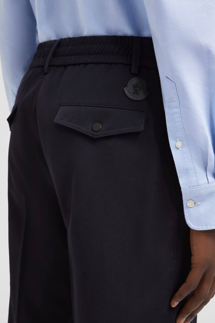 MONCLER Wool Gabardine Tailored Trousers Dark Blue - Dale
