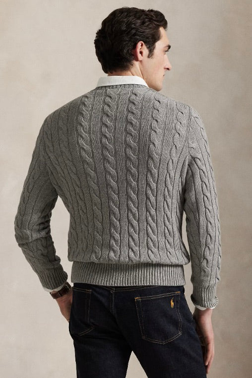 Cable-Knit Cotton Jumper Fawn Grey Heather