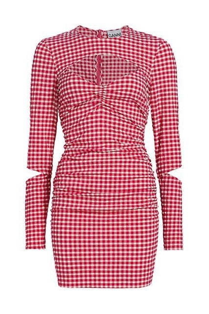 GANNI Stretch Seersucker Cutout Mini Dress - Dale