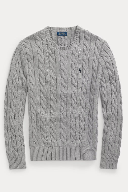 Cable-Knit Cotton Jumper Fawn Grey Heather