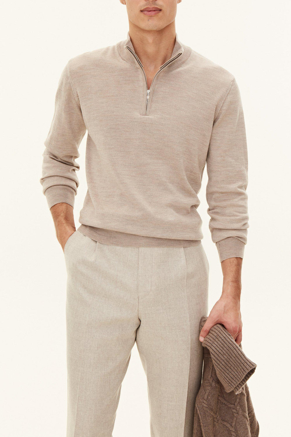 OSCAR JACOBSON Marlon Half-Zip Baked Beige - Dale