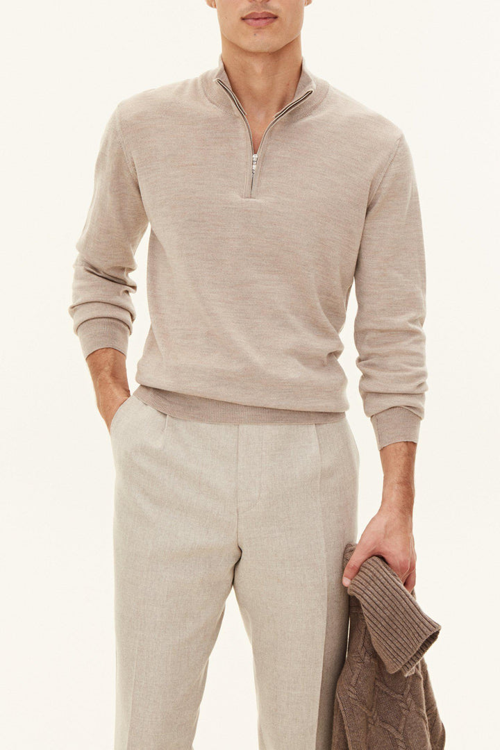 OSCAR JACOBSON Marlon Half-Zip Baked Beige - Dale