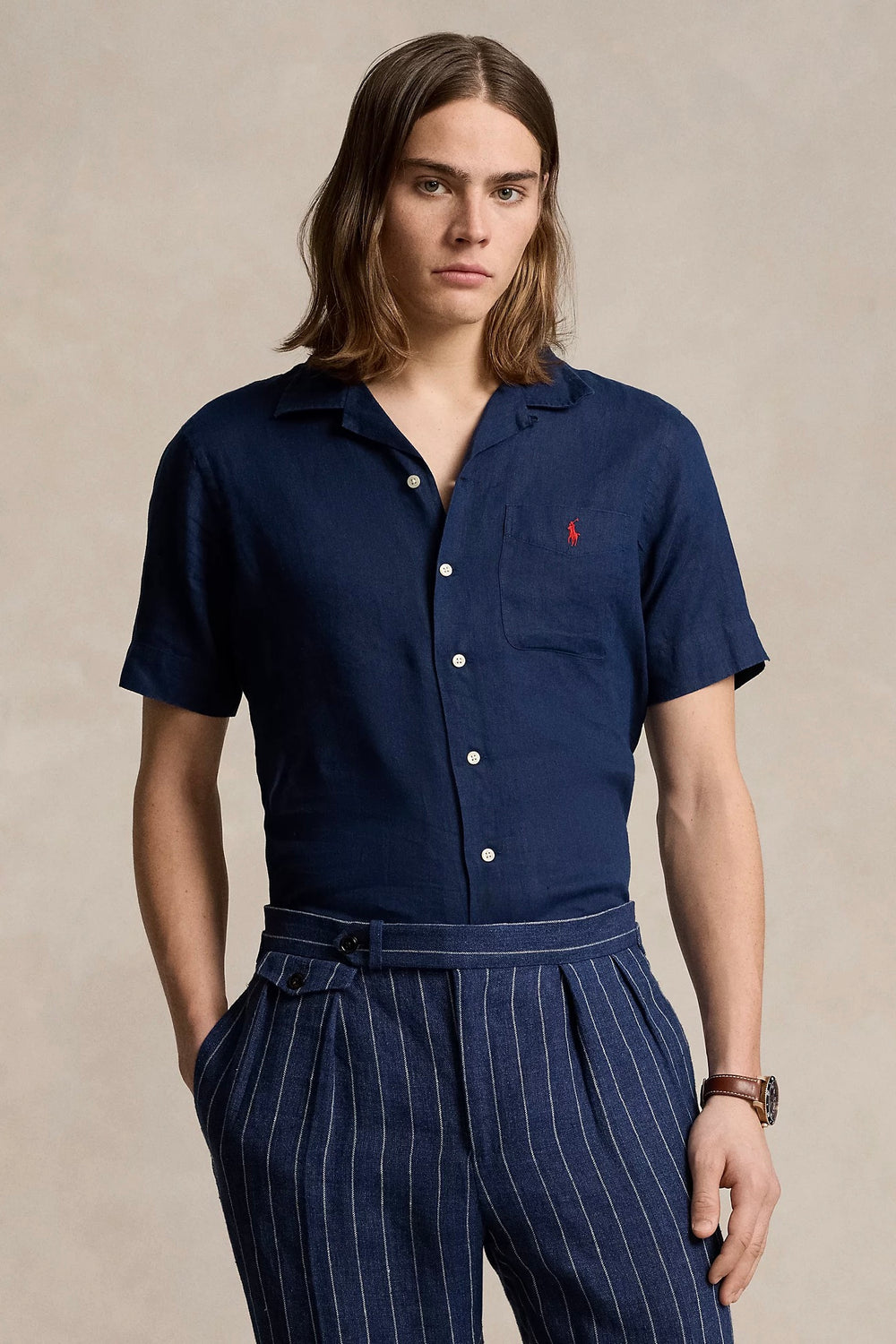 POLO RALPH LAUREN CLASSIC FIT LINEN CAMP SHIRT NEWPORT NAVY - Dale
