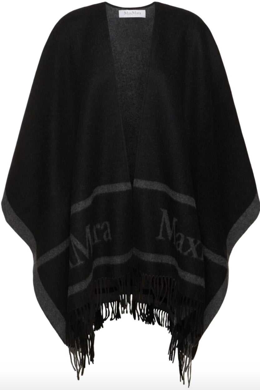 MAX MARA | Hilde Jacquard logo-decorated wool poncho Black MAX MARA | Hilde Jacquard logo-decorated wool poncho Black