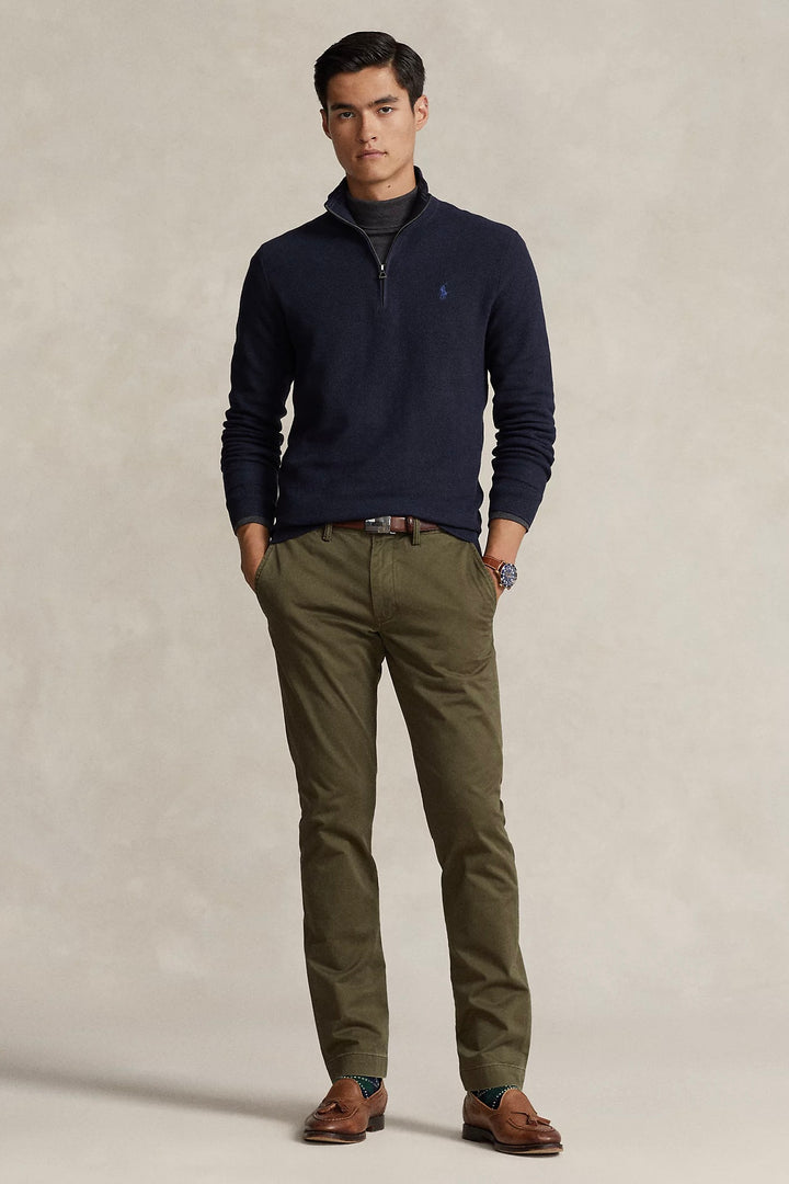 Mesh-Knit Cotton Quarter-Zip Jumper Navy Heather