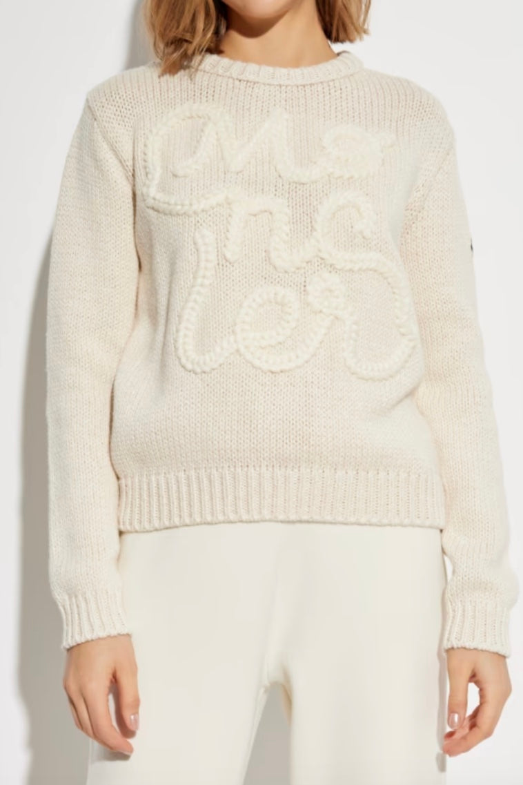 MONCLER Embroidered Logo Cotton Jumper Natural - Dale