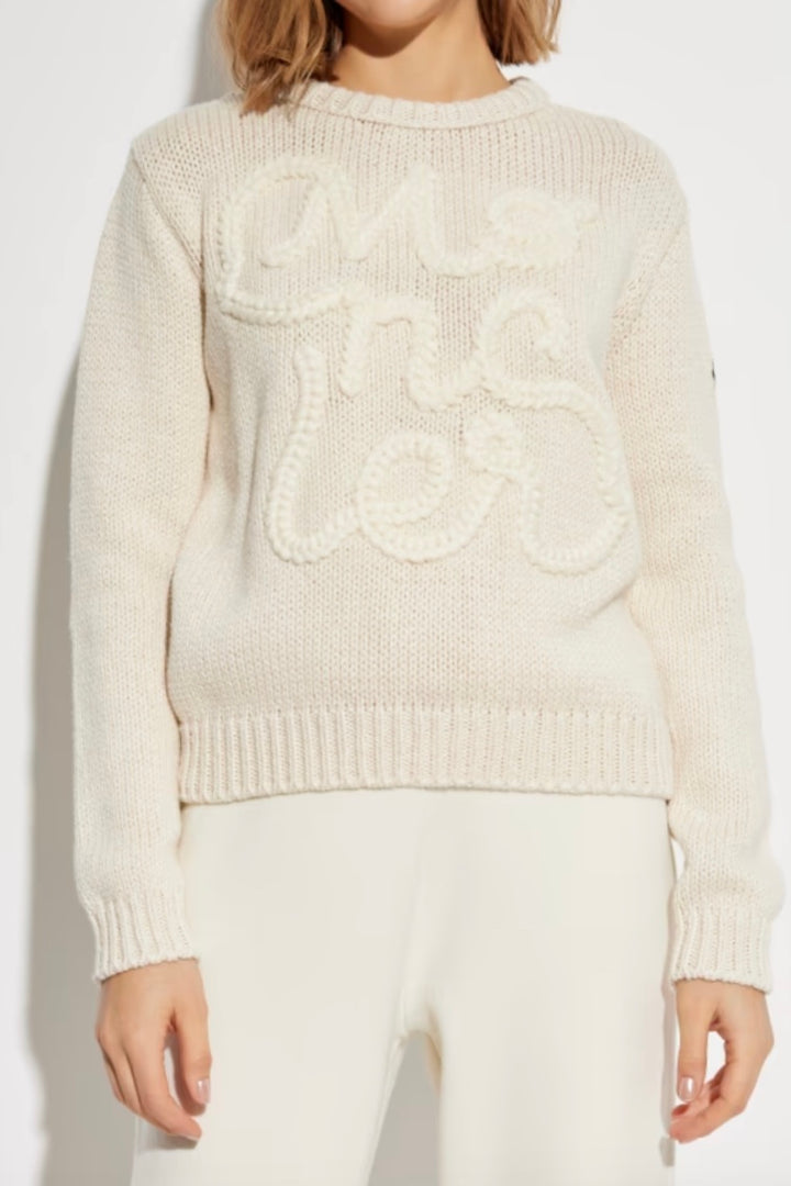 MONCLER Embroidered Logo Cotton Jumper Natural - Dale