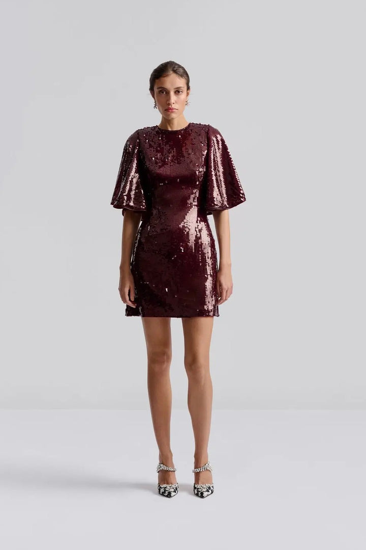 BY MALINA Yvette Wide Sleeve Sequin Mini Dress Deep Red - Dale