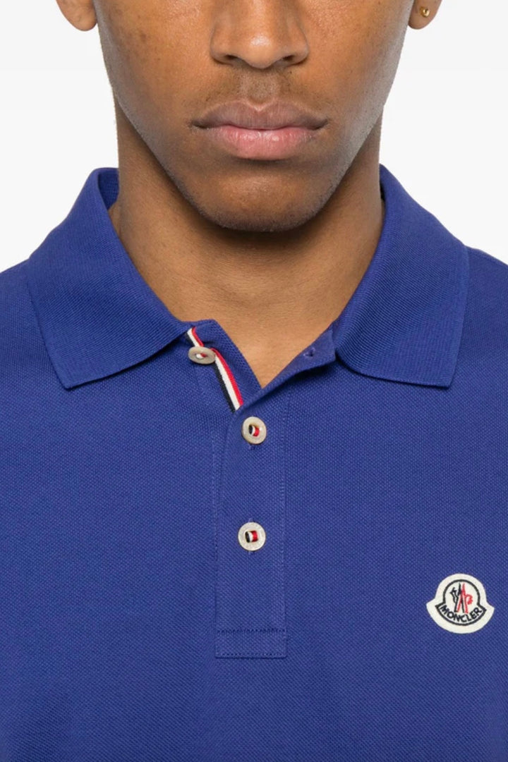 MONCLER Logo Patch Cotton Polo Shirt Blue - Dale