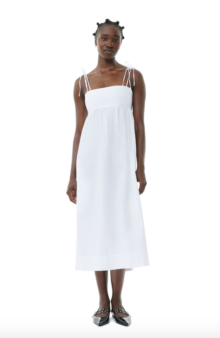 GANNI Cotton Poplin String Midi Dress - Bright White - Dale