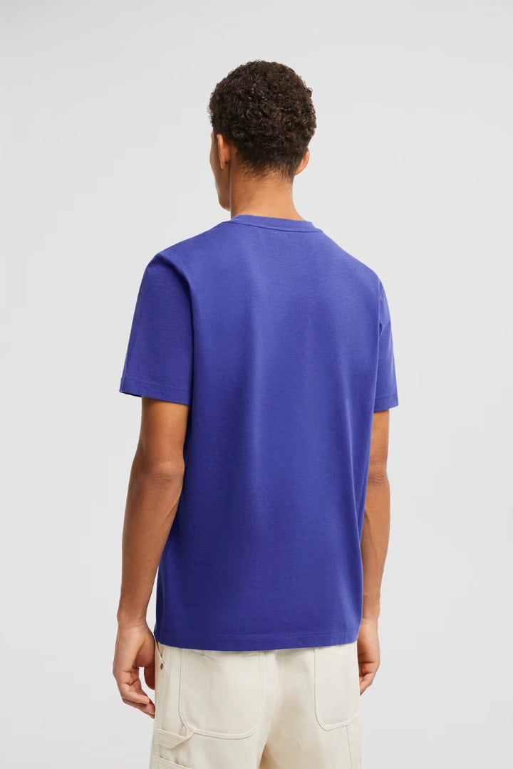 MONCLER Flocked Logo Cotton T-Shirt Bright Blue - Dale