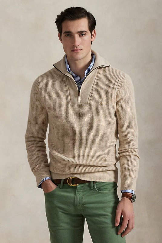 POLO RALPH LAUREN Waffle Wool-Cotton Quarter-Zip Jumper - Dale