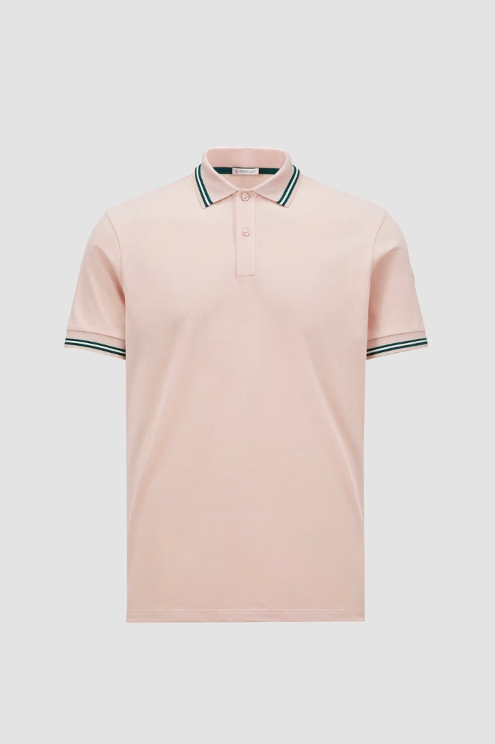 MONCLER Stripe Trim Piquet Polo Shirt Light Pink - Dale