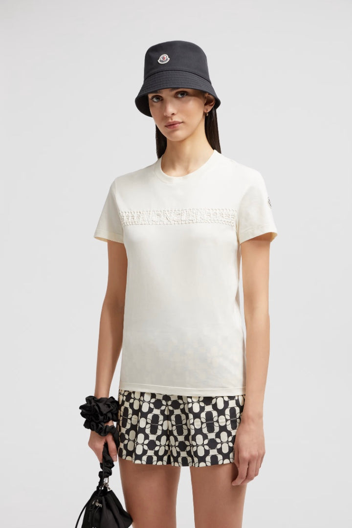 MONCLER Embroidered Logo Cotton T-Shirt White - Dale