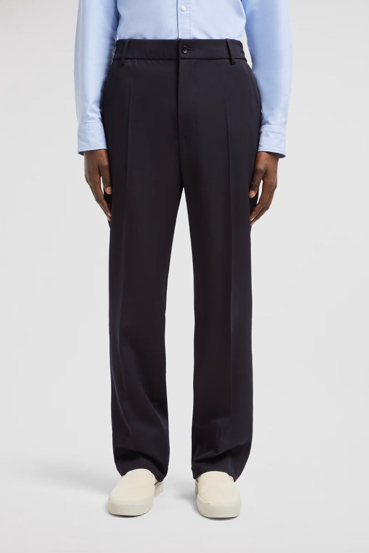 MONCLER Wool Gabardine Tailored Trousers Dark Blue - Dale
