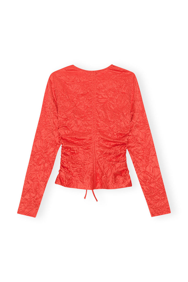 GANNI - Crinkled Satin V-neck Shirt - Dale