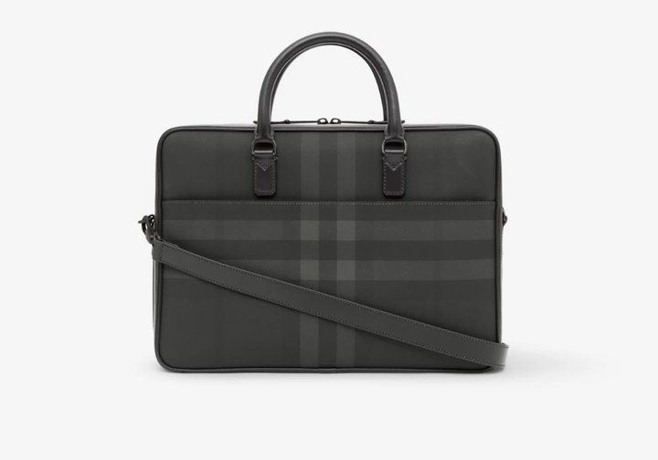 BURBERRY Charcoal Check and Leather Briefcase - Dale