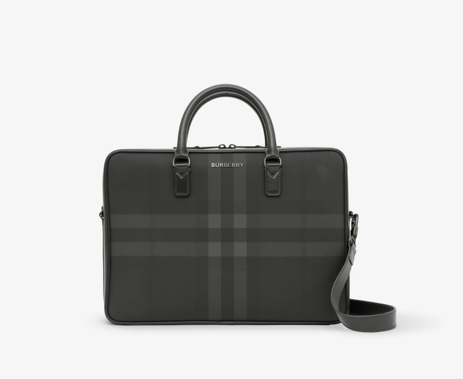 BURBERRY Charcoal Check and Leather Briefcase - Dale
