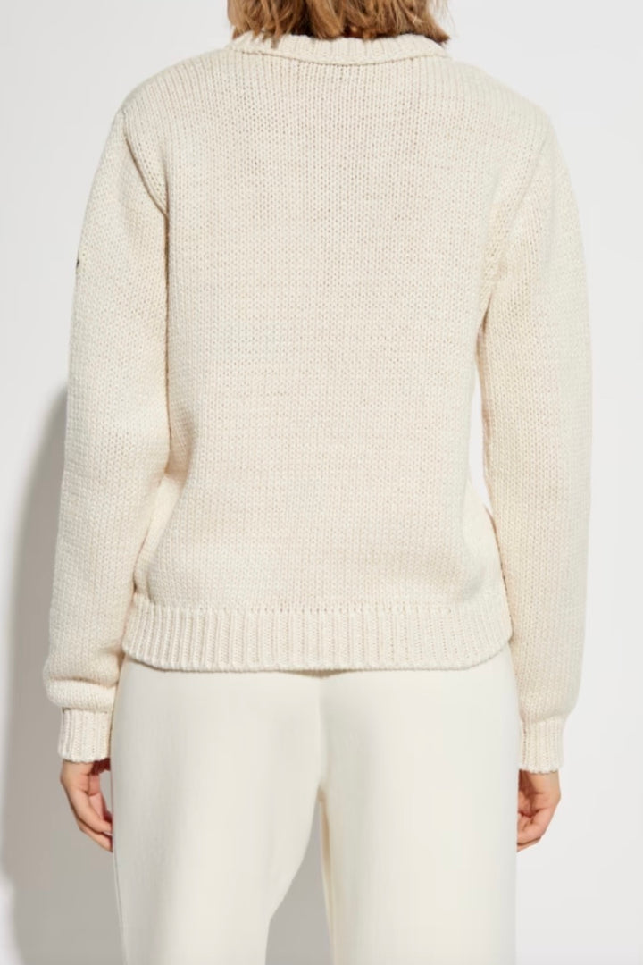 MONCLER Embroidered Logo Cotton Jumper Natural - Dale