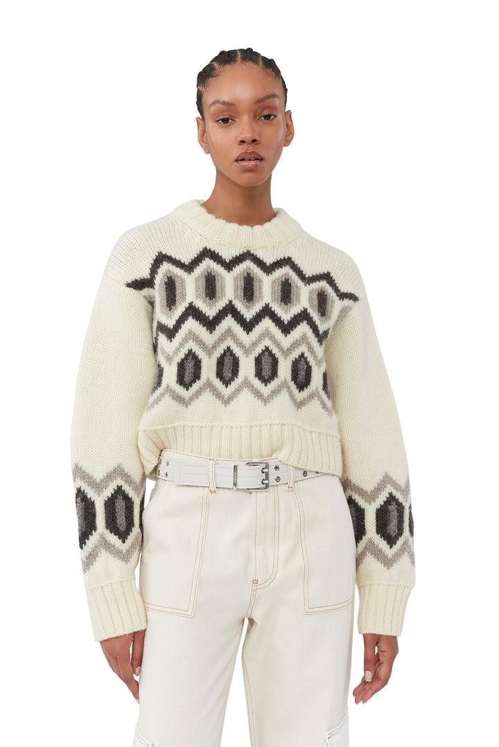Chunky Graphic Wool Cropped O-neck