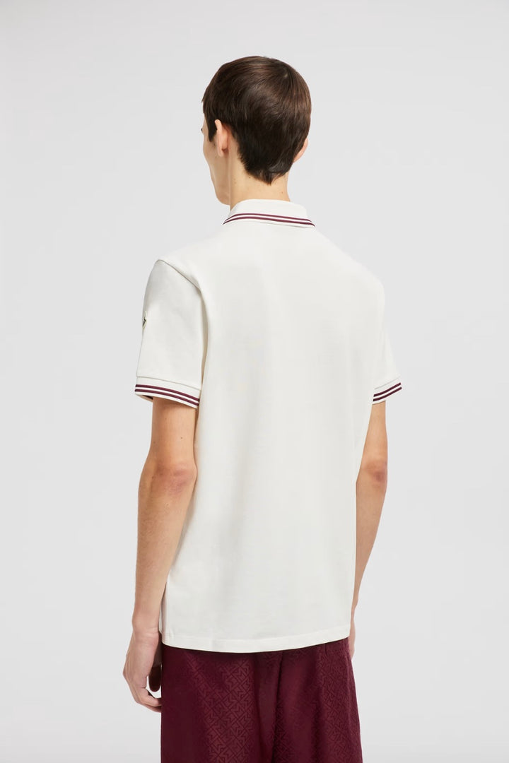 MONCLER Stripe Trim Piquet Polo Shirt White - Dale