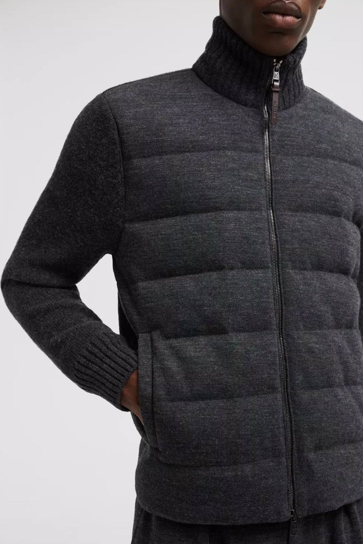 MONCLER Padded Wool Cashmere Zip-Up Cardigan Dark Grey - Dale