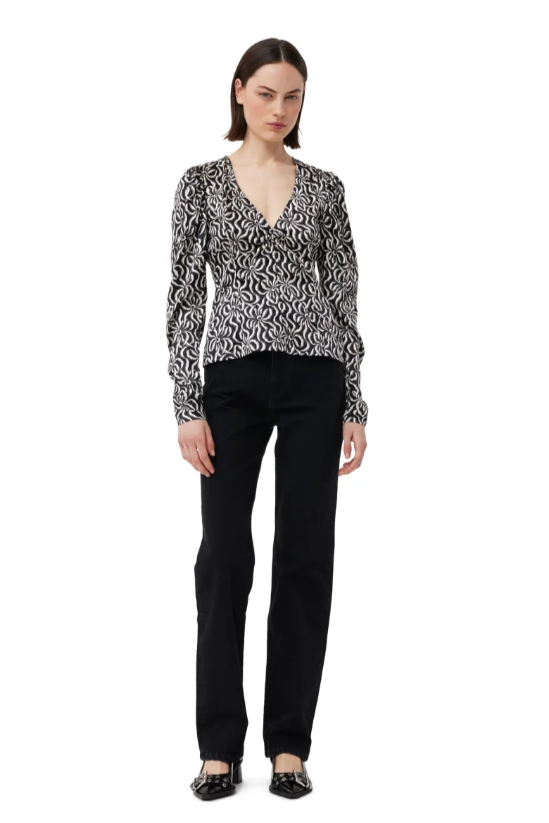 GANNI Silk Stretch Satin Blouse - Dale