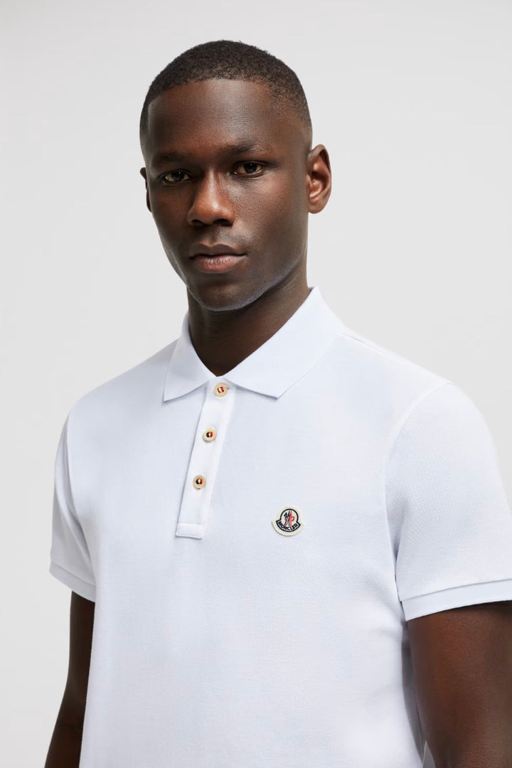 MONCLER Logo Patch Cotton Polo Shirt Bright White - Dale