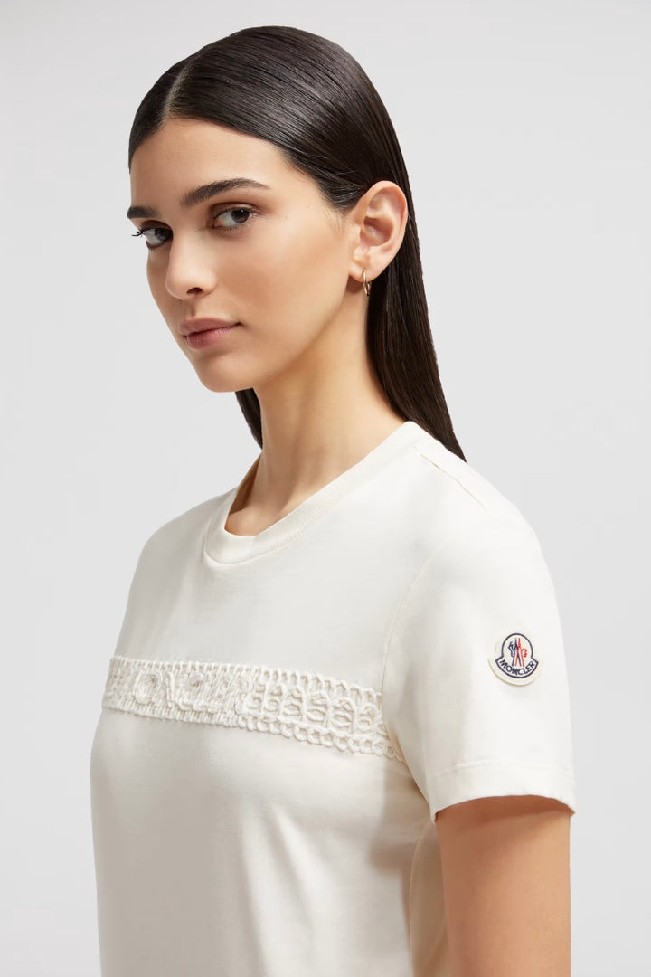 MONCLER Embroidered Logo Cotton T-Shirt White - Dale