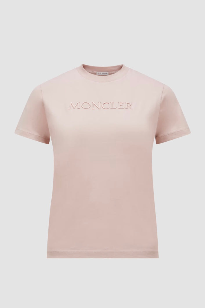 MONCLER Embroidered Tonal Logo Cotton T-Shirt Light Pink - Dale