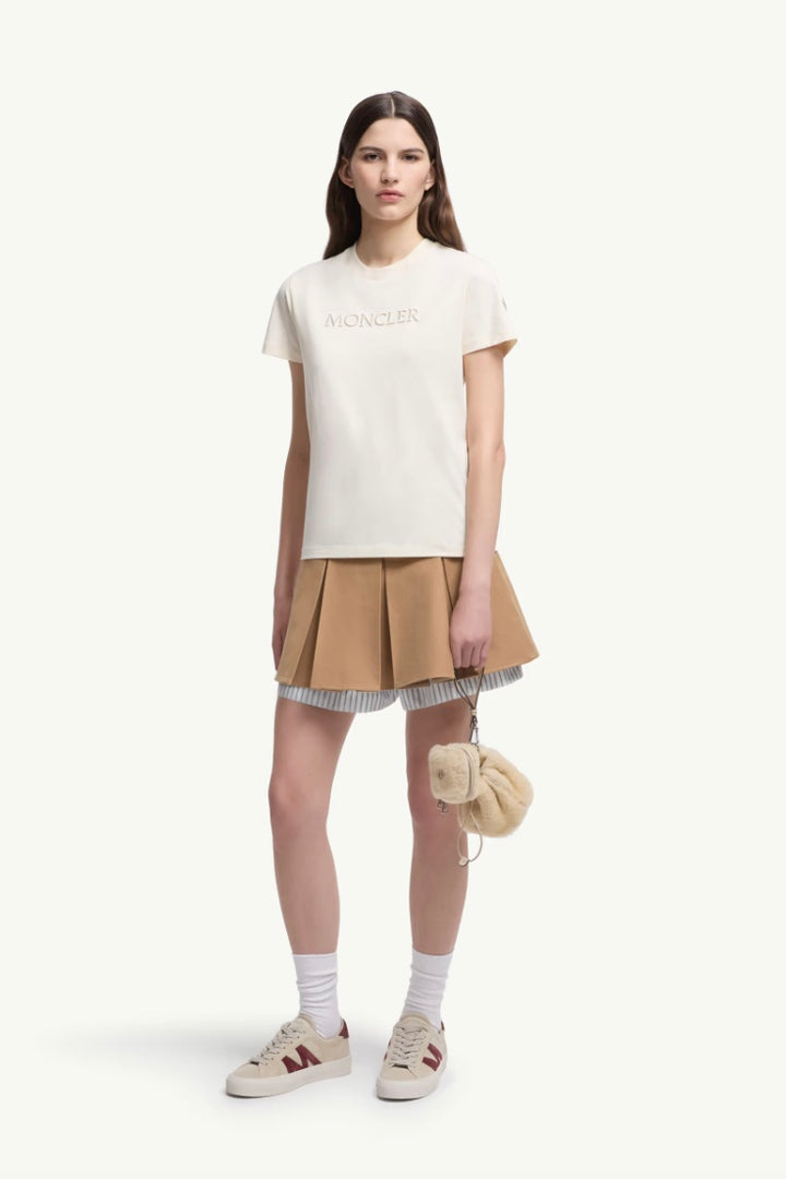MONCLER Embroidered Tonal Logo Cotton T-Shirt White - Dale