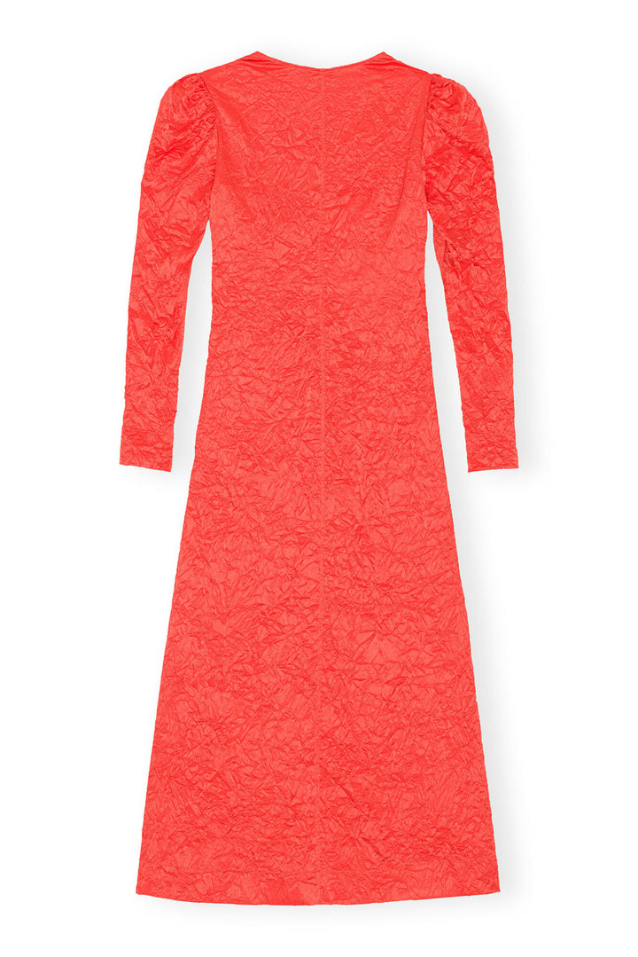 GANNI Crinkled Satin Long Dress - GRENADINE - Dale