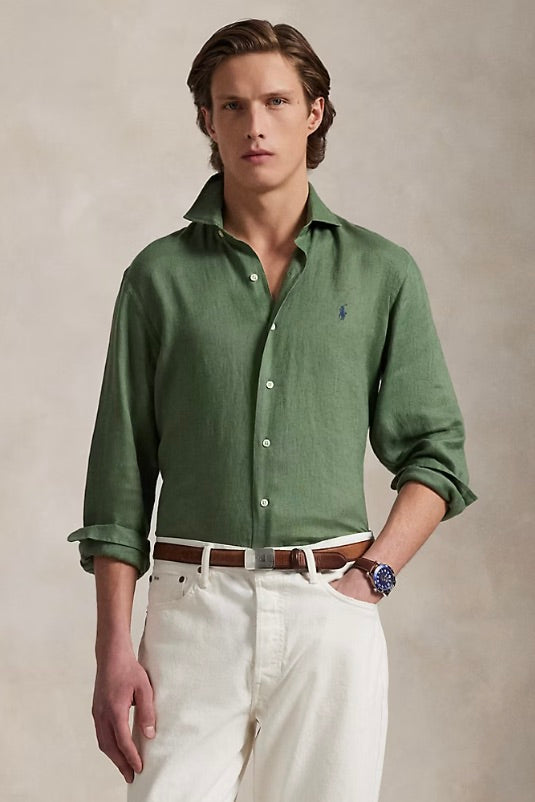 POLO RALPH LAUREN Slim Fit Linen Shirt Fatigue Green - Dale