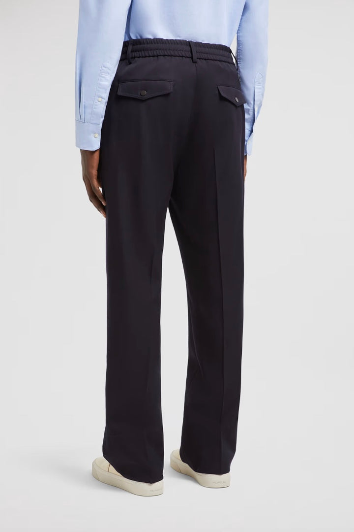 MONCLER Wool Gabardine Tailored Trousers Dark Blue - Dale