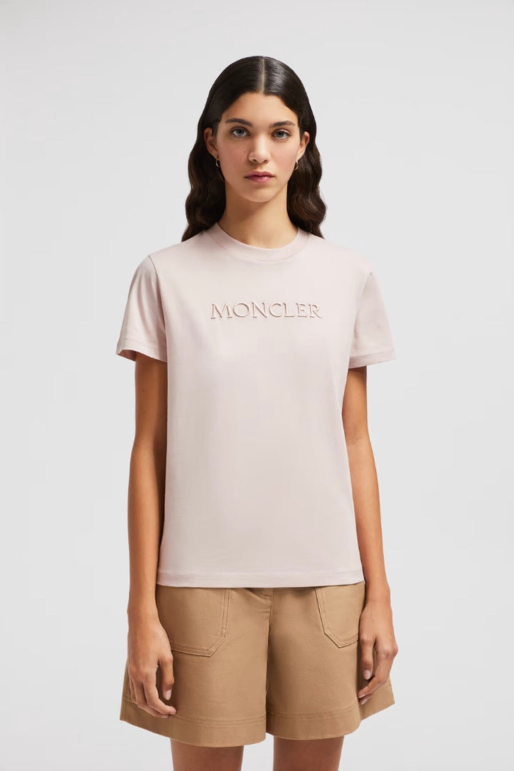 MONCLER Embroidered Tonal Logo Cotton T-Shirt Light Pink - Dale
