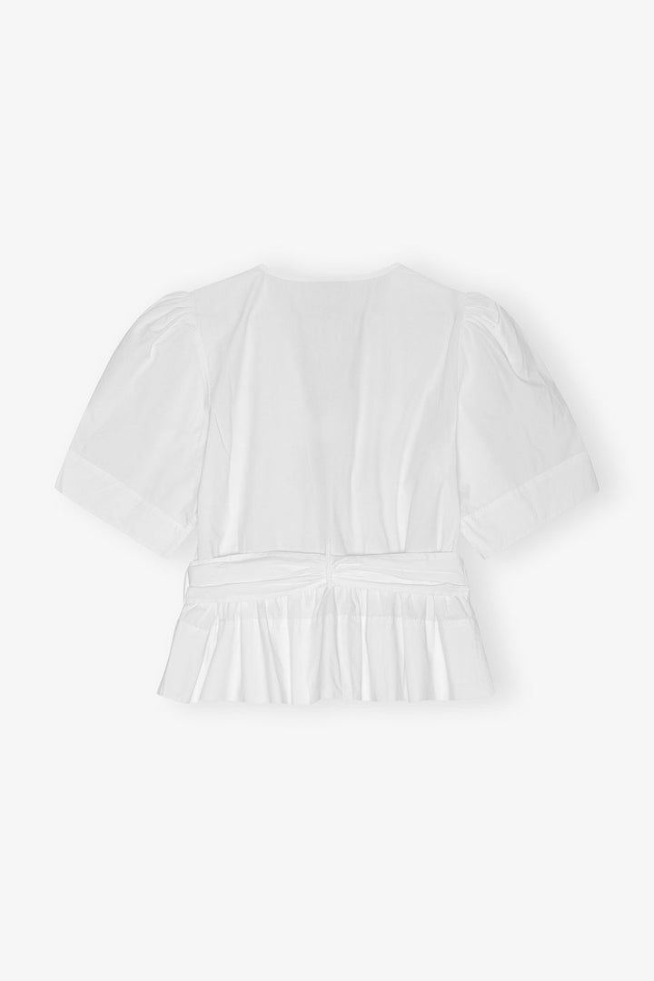GANNI Washed Stretch Cotton Tie Strap Blouse Bright White - Dale