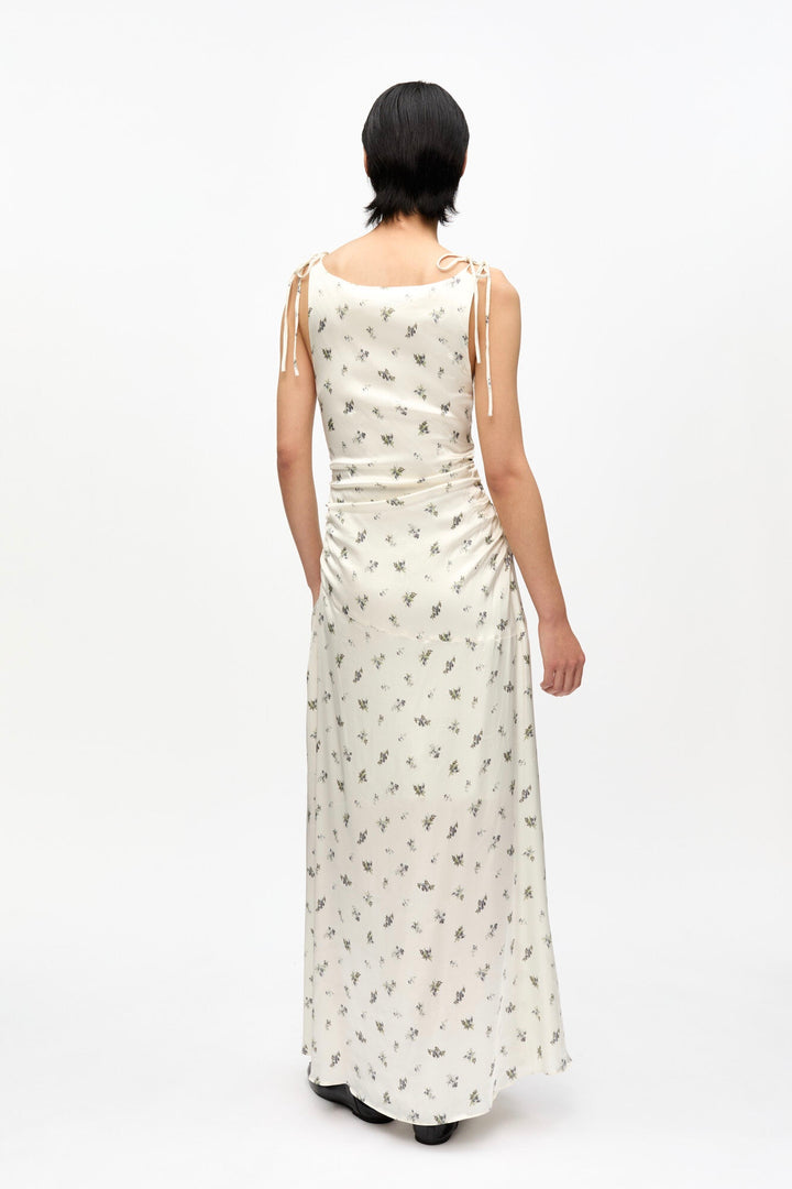 GANNI Printed Satin Gathered Long Dress - Dale