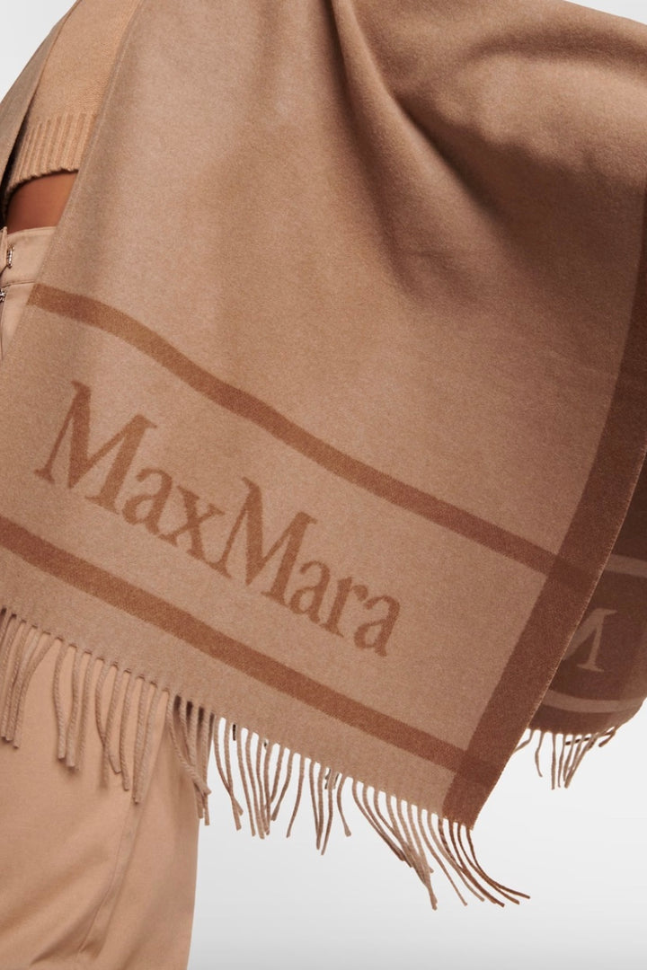 MAX MARA Hilde Jacquard Logo Wool Poncho Camel - Dale