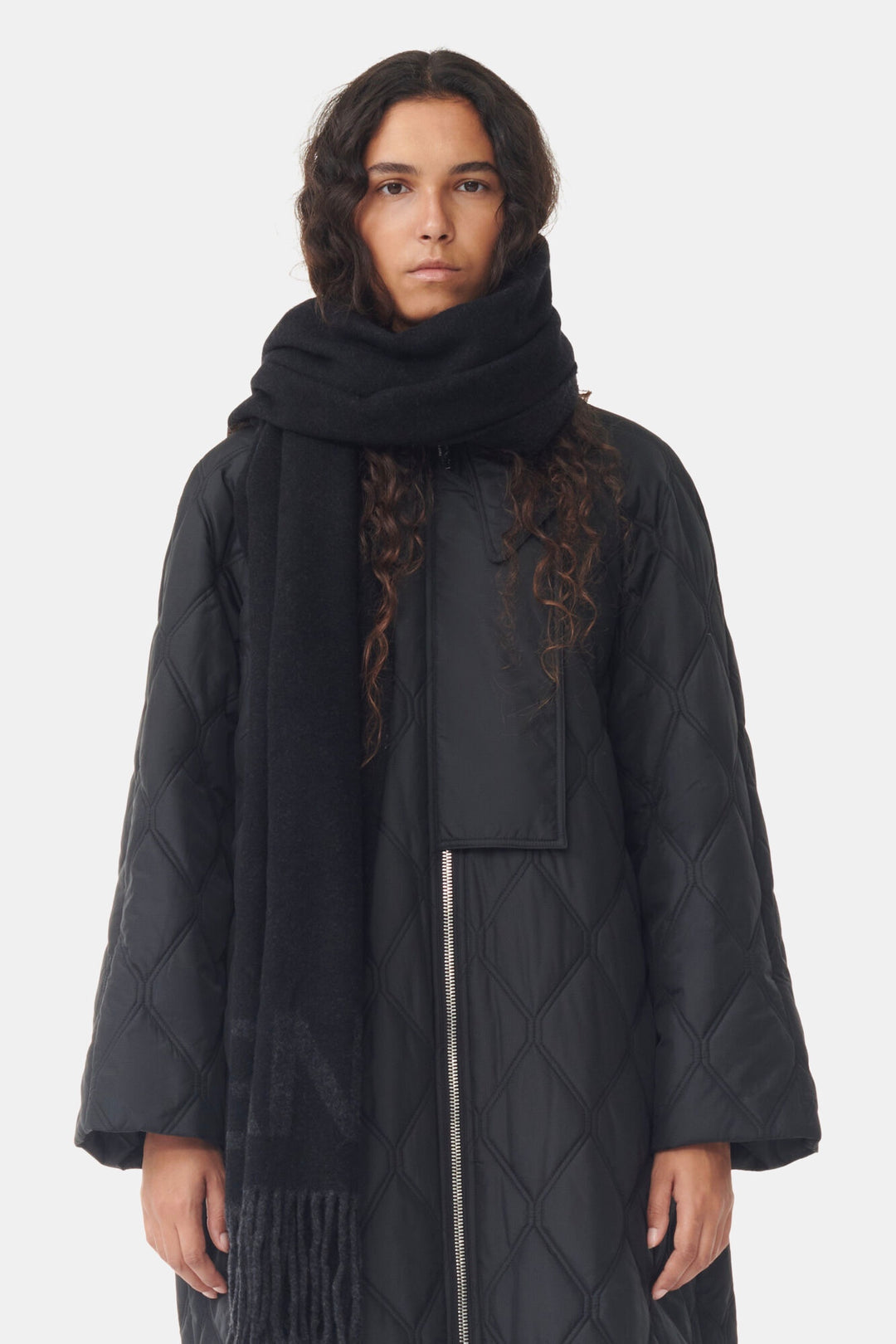 GANNI Fringed Wool Scarf Black - Dale