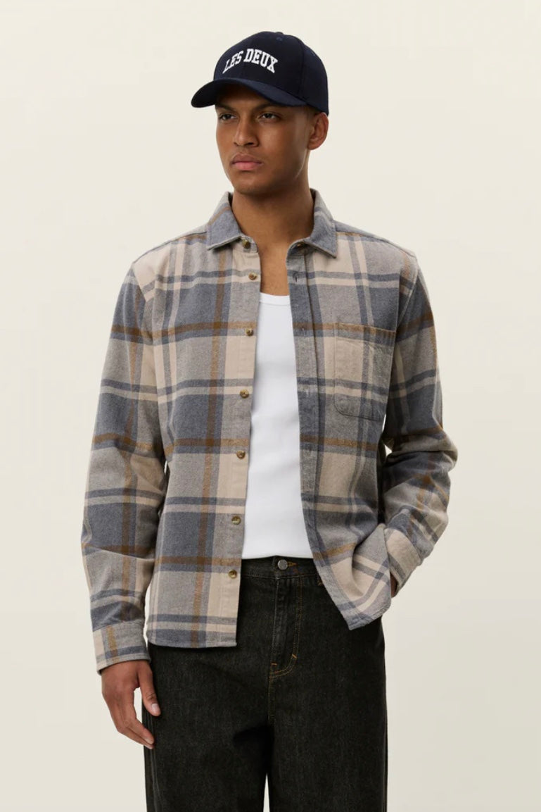 LES DEUX Jeremy Check Flannel Shirt Grey Melange - Dale