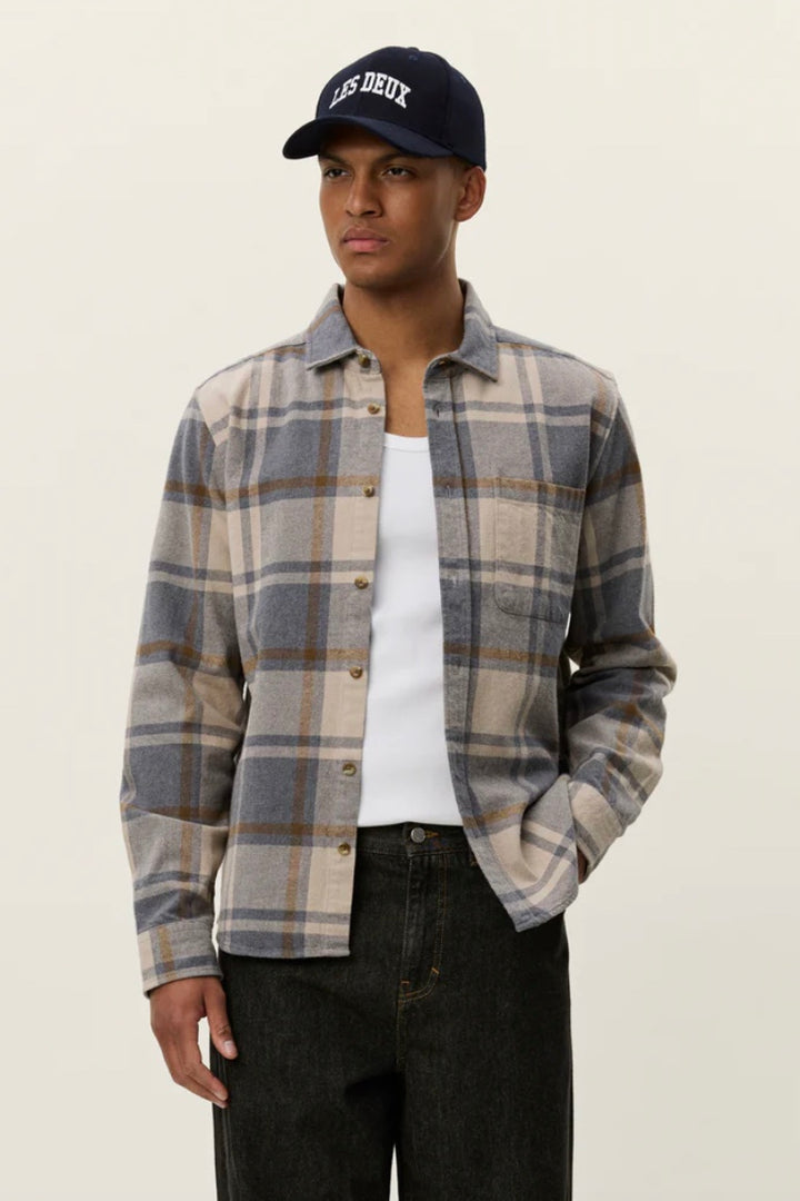LES DEUX Jeremy Check Flannel Shirt Grey Melange - Dale