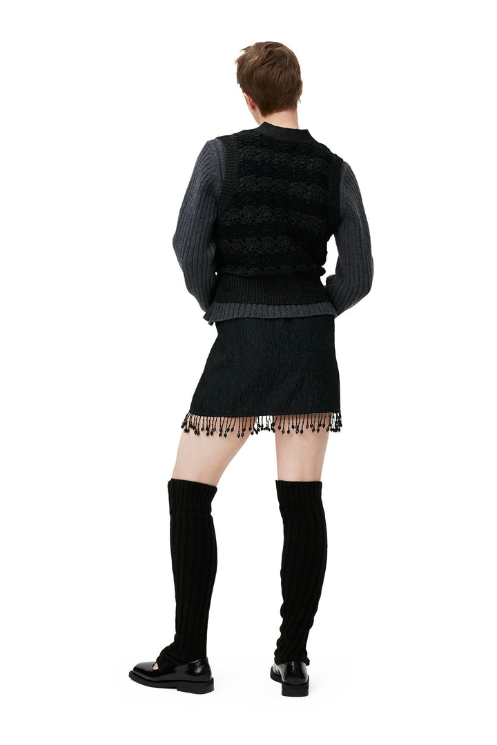 GANNI Jacquard Organza Bead Fringe Mini Skirt - Dale