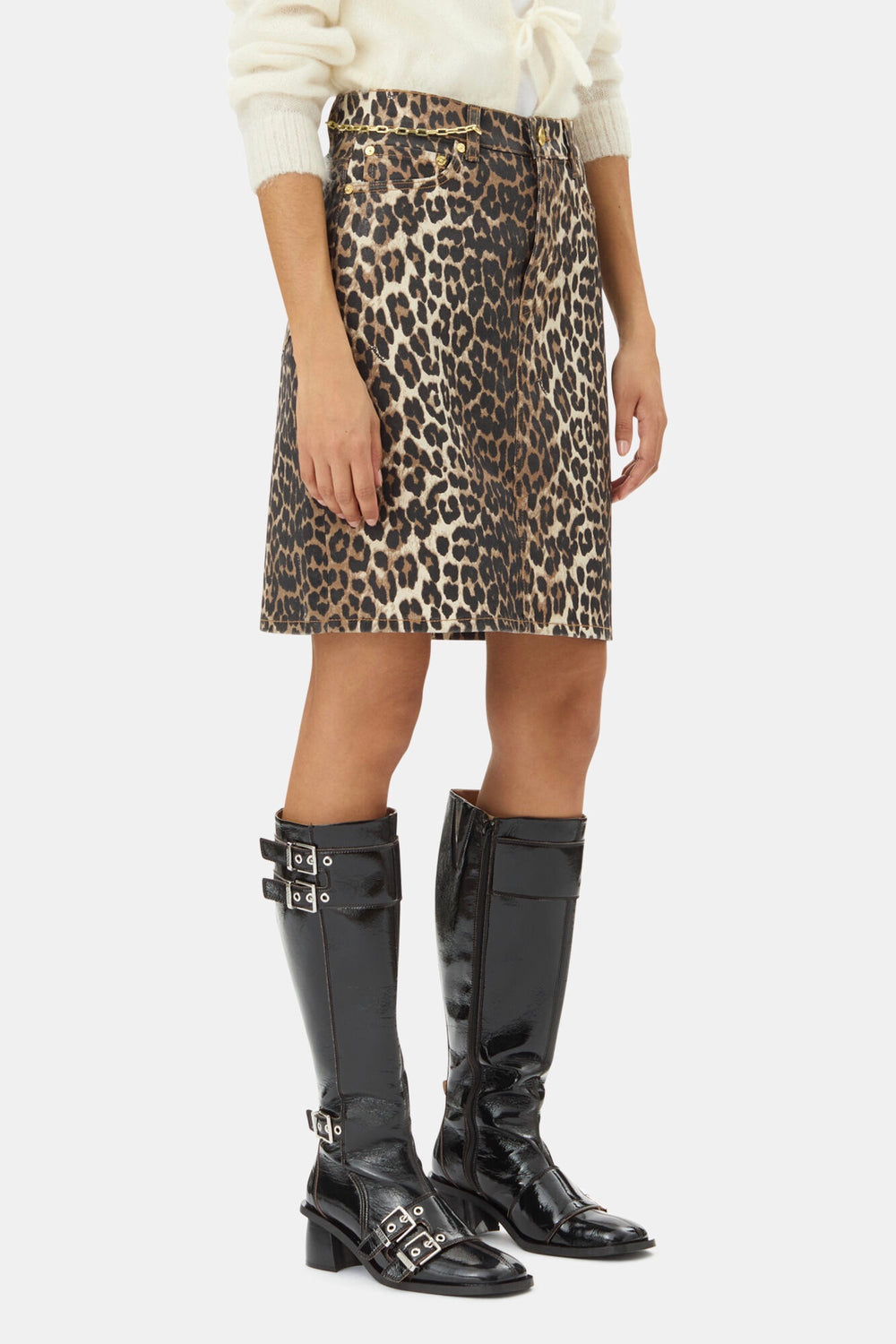 GANNI Leopard Foil Print Denim Skirt - Dale