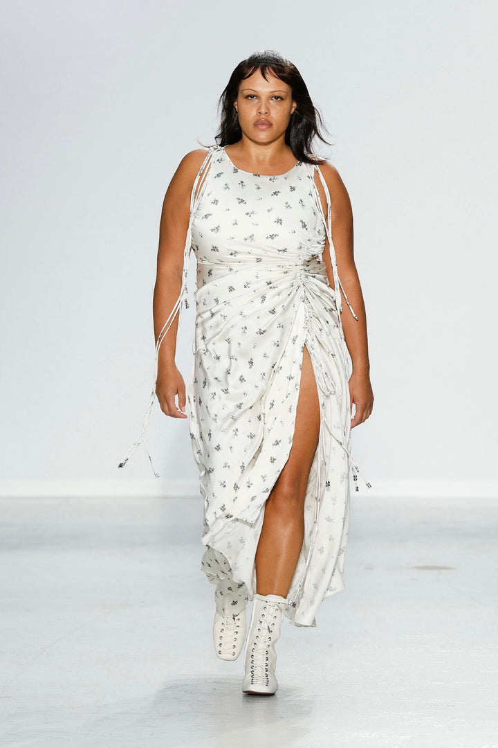 GANNI Printed Satin Gathered Long Dress - Dale