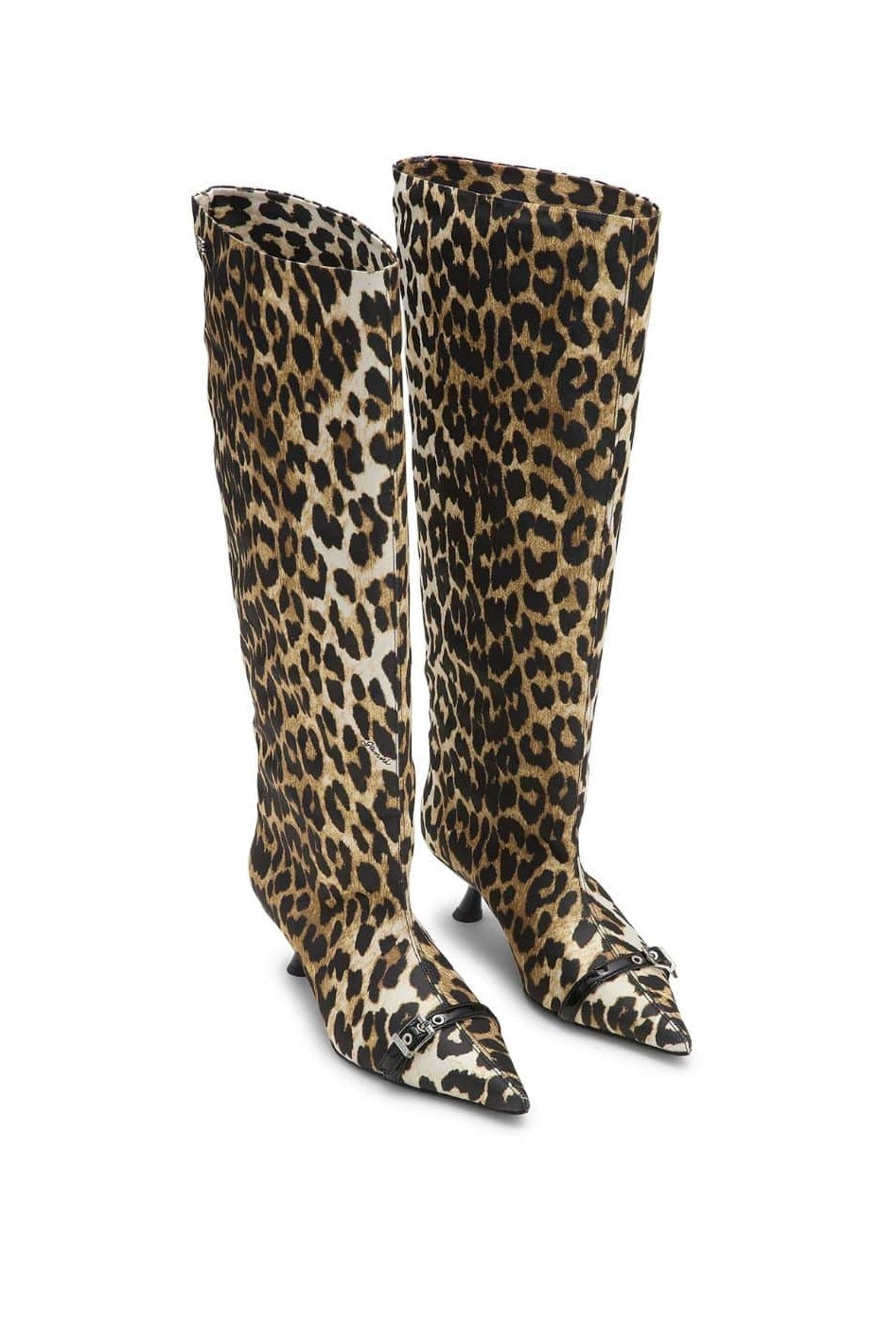 GANNI Eyelets Slouchy High Shaft Boot Satin Leopard Print - Dale