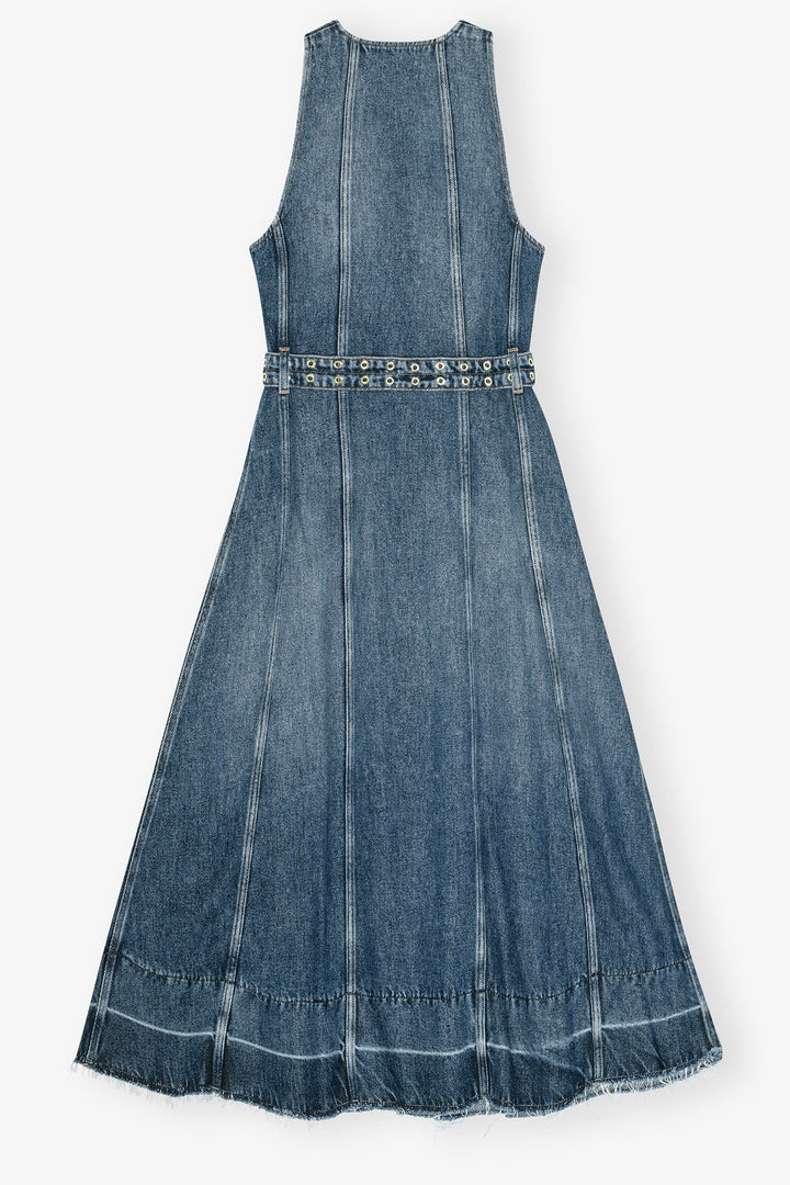 GANNI Light Denim Belt Midi Dress - Dale